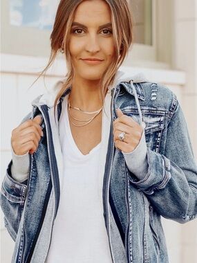 Denim Jacket With Hoodie: Medium Wash
